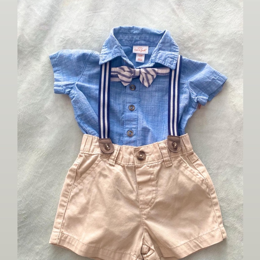 S O L D Cat & Jack suspender short set, Size 6-9 months, New without tags